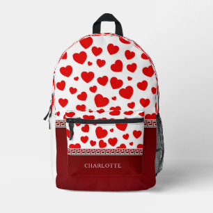 Girly Elegant Red Heart Individuelle Name Bedruckter Rucksack