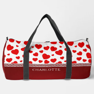 Girly Elegant Red Heart Individuelle Name Duffle Bag