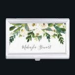 Girly Elegant Rose und Grün Visitenkarten Dose<br><div class="desc">Elegante Visitenkartenkoffer mit Aquarellfarben,  Rosen und Grün,  zusammen mit Ihrem Namen in einem eleganten,  handgeschriebenen Schriftart. Dieses weibliche Visitenkartengehäuse eignet sich hervorragend für einen Laser-Erweiterungstechniker,  Makeup-Künstler,  Haarstylistin oder jede Frau,  die sich im Besitz eines Unternehmens befindet.</div>