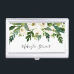 Girly Elegant Rose und Grün Visitenkarten Dose<br><div class="desc">Elegante Visitenkartenkoffer mit Aquarellfarben,  Rosen und Grün,  zusammen mit Ihrem Namen in einem eleganten,  handgeschriebenen Schriftart. Dieses weibliche Visitenkartengehäuse eignet sich hervorragend für einen Laser-Erweiterungstechniker,  Makeup-Künstler,  Haarstylistin oder jede Frau,  die sich im Besitz eines Unternehmens befindet.</div>