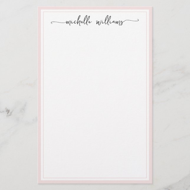 Girly Elegant Signature Script Blush Borderiert Briefpapier (Vorderseite)
