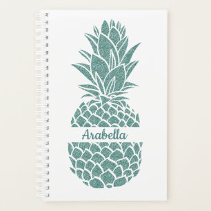Girly Elegant Türkis Glitter-Ananas Name Planer