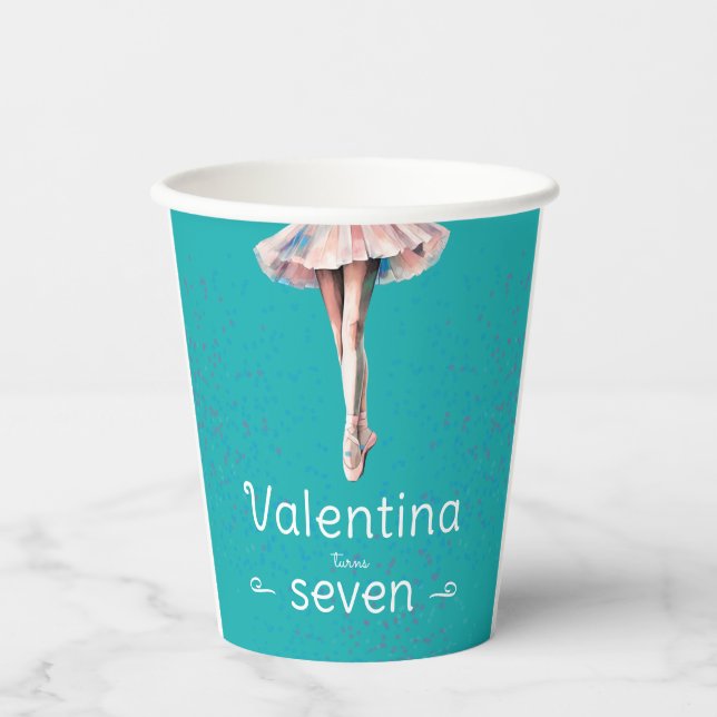 Girly Elegant Turquoise Tutu Ballerina Birthday Pappbecher (Vorderseite)