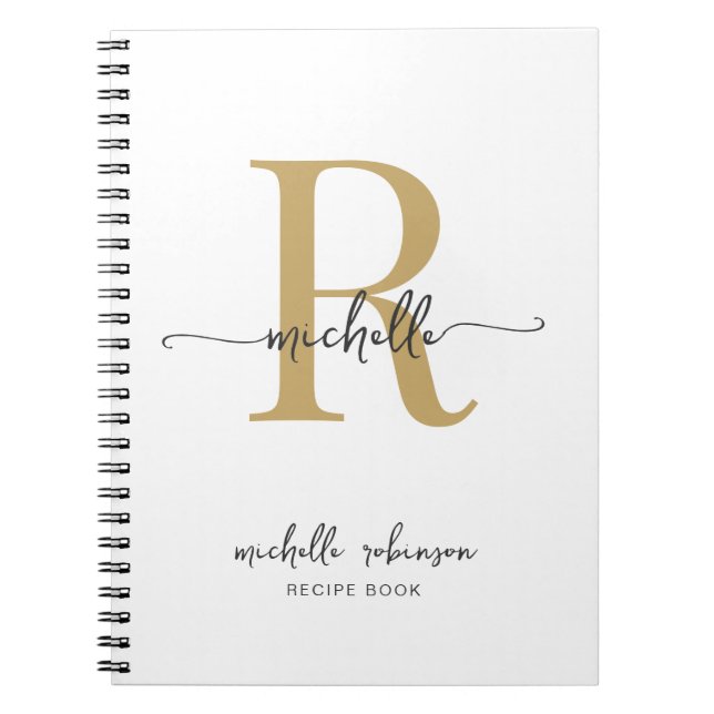 Girly Elegant White Gold Kochbuch Rezept Monogramm Notizblock (Vorderseite)
