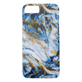Girly elegantes blaues Goldmarmor Blingy Chic iPhone 8/7 Hülle