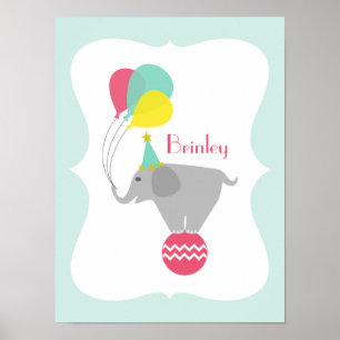 Girly Elephant + Balloons Kinderzimmer Artwork Poster