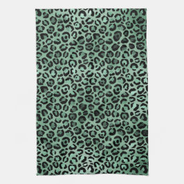 Girly Emerald Green Glam Leopard Print     Geschirrtuch