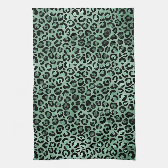Girly Emerald Green Glam Leopard Print     Geschirrtuch (Vertikal)