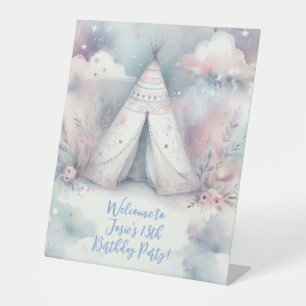 Girly Enchanted Teepee Sleepover Geburtstagsparty Sockelschild