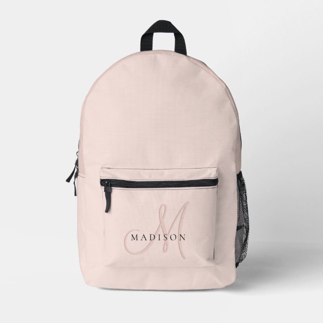Girly Extravagant Stylish Blush Pink Shadow Monogr Bedruckter Rucksack (Vorderseite)