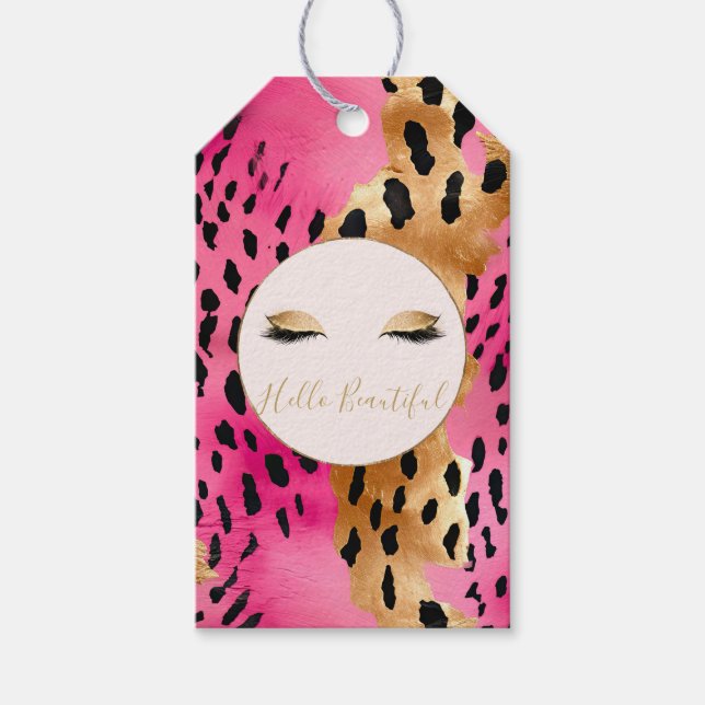 Girly Eyelashes Pink Glam Gold Sparkard Leopard Geschenkanhänger (Vorderseite)