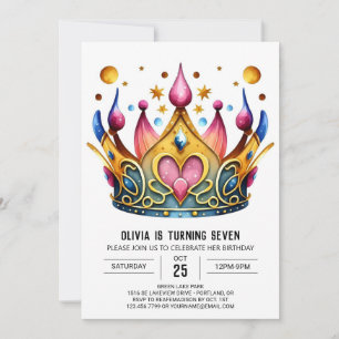 Girly Fairytale Princess Crown Geburtstag Einladung