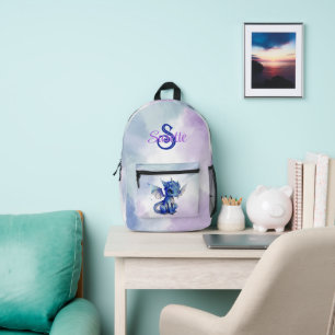 Girly Fantasy Blue Baby Dragon Personalisiert Bedruckter Rucksack