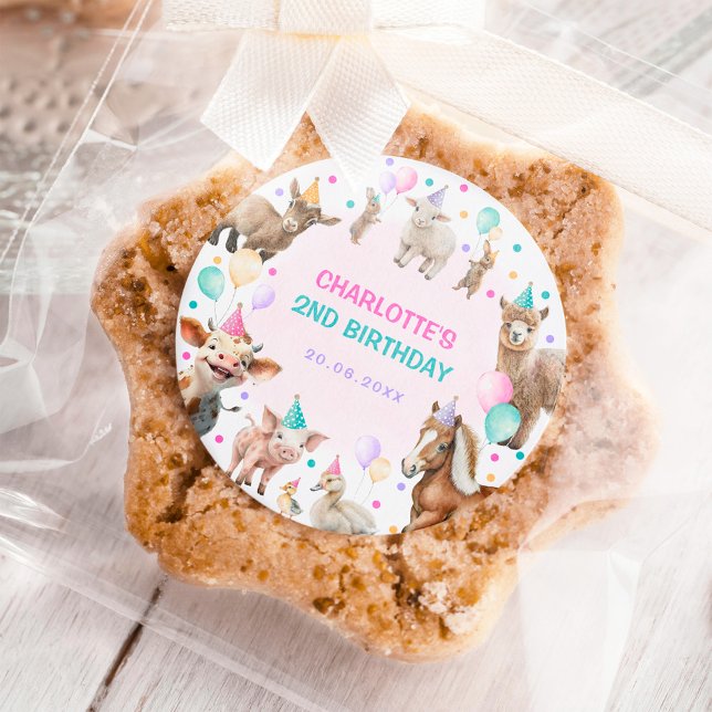 Girly Farm Animals Confetti Balloon Geburtstag Runder Aufkleber (Von Creator hochgeladen)