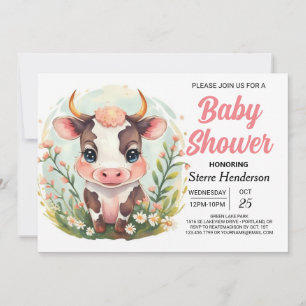 Girly Farmyard Magical Cow Baby Dusche Einladung