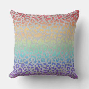 Girly Faux Glitter   Regenbogen-Leopardenprint Kissen