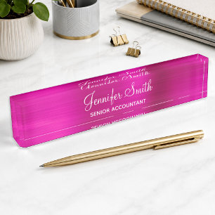 Girly Faux Hot Pink Folien Name und Jobtitel Namensplakette
