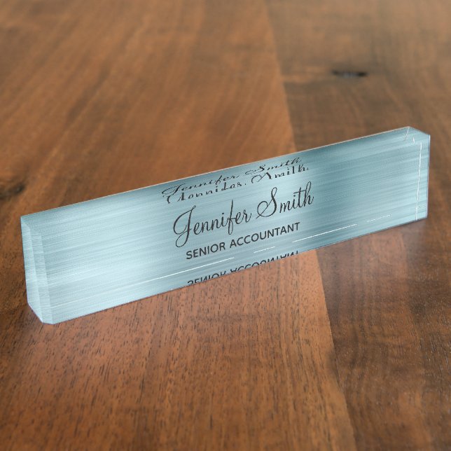 Girly Faux Light Blue Foil Namensplakette (Seite)