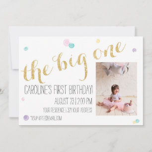 Girly First Birthday Einladung - Glitzer Gold