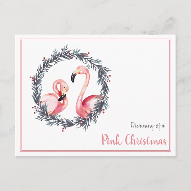 Girly Flamingo träumt von einem rosa Weihnachten Postkarte (Vorderseite)