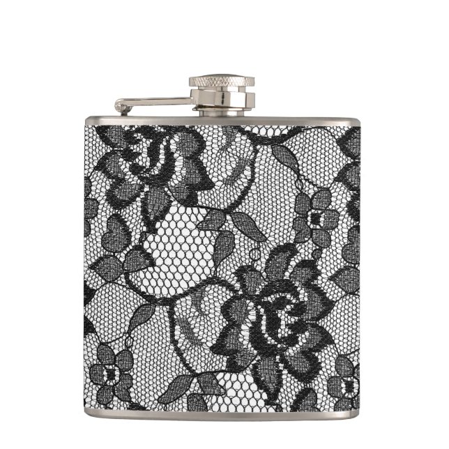 Girly Flasche der schwarzen Spitze-311 Flachmann (Vorderseite)