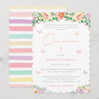 Girly Floral Butterflies Quinceañera Party Einladung