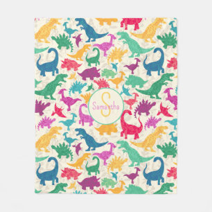 Girly Floral Dinosaur Silhouette Girls Fleecedecke