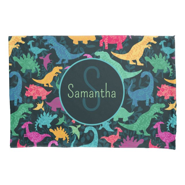 Girly Floral Dinosaur Silhouette Girls Kissenbezug (Vorderseite)