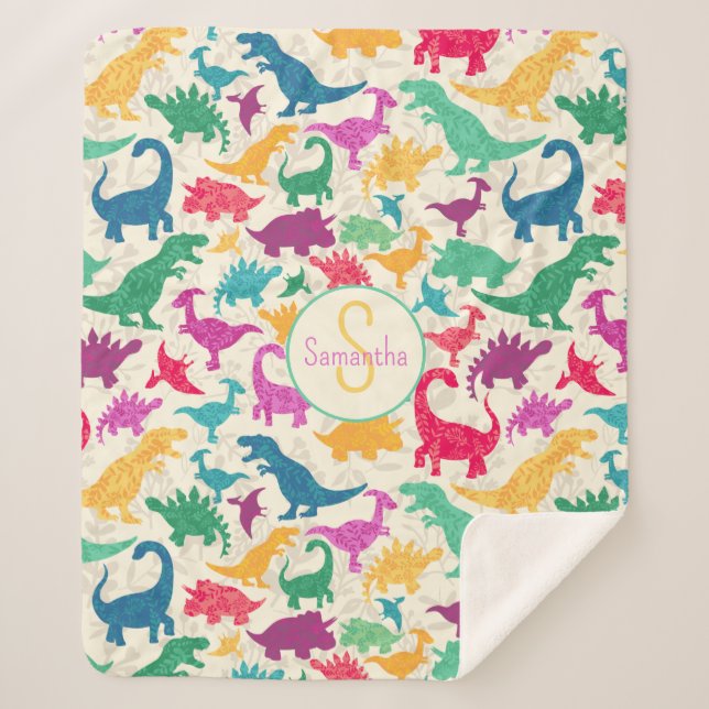 Girly Floral Dinosaur Silhouette Girls Sherpadecke (Vorderseite)