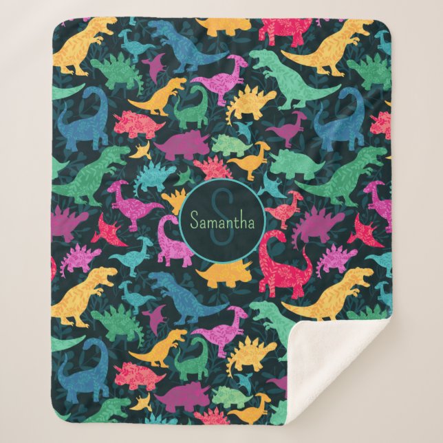 Girly Floral Dinosaur Silhouette Girls Sherpadecke (Vorderseite)
