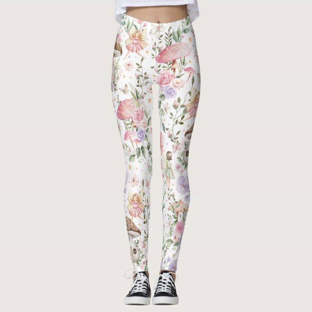 Girly Floral Fairy verzauberter Wald Leggings (Vorderseite)