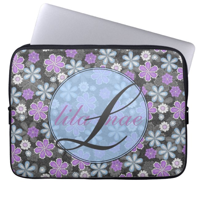 Girly Floral Monogramed 13" Mac Book/PC Laptopschutzhülle (Vorderseite)