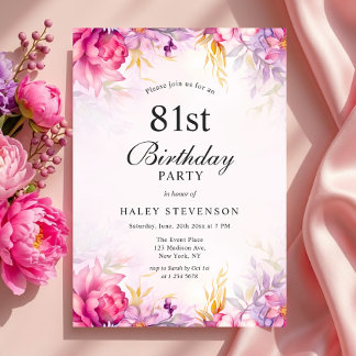 Girly Floral Pastel Watercolor Chic 81. Geburtstag Einladung