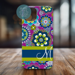 Girly Floral Pattern mit Monogramm iPhone 15 Pro Hülle