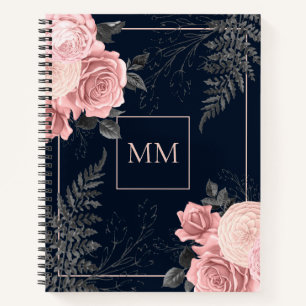 Girly Floral Pink und Navy Spiral Notebook Notizbuch