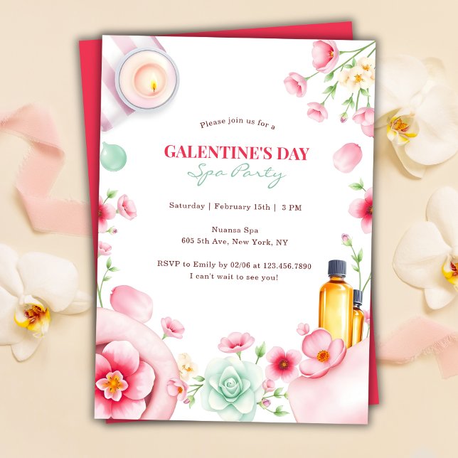 Girly Floral Relaxing Wellness-Center Party Galent Einladung (Girly Floral Relaxing Spa Party Galentine’s Day Invitation)