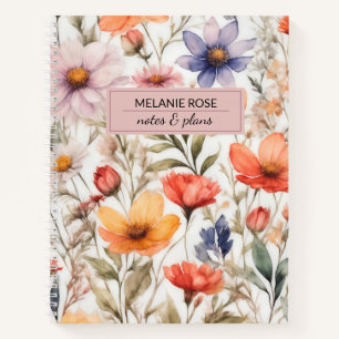 Girly Floral Wildblumen Personalisiertes Design Notizbuch