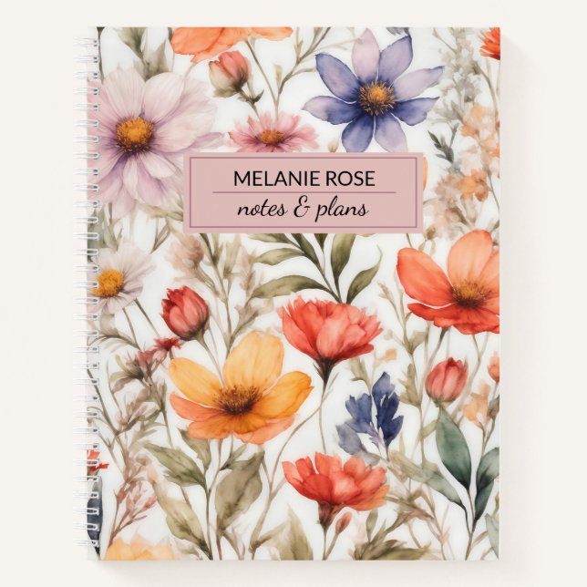 Girly Floral Wildblumen | Personalisiertes Design Notizbuch (Vorderseite)