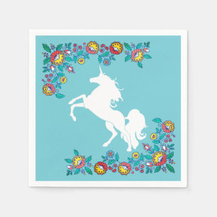 Girly Folk Blume & White Unicorn Serviette