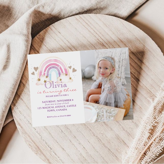 Girly Foto Geburtstag Einladung Rainbow Kinder (Von Creator hochgeladen)