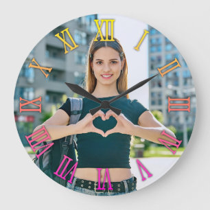 Girly Foto Yellow Magenta Ombre Roman Numerals Große Wanduhr