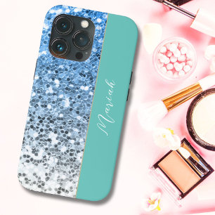Girly Fresh Summer Blue Ombre Silver Glitzer Case-Mate iPhone Hülle