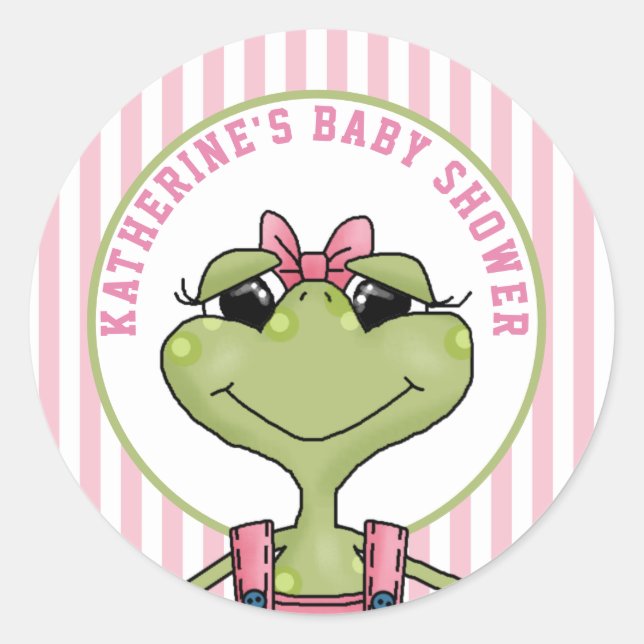 Girly Frog Baby Shower Runder Aufkleber (Vorderseite)