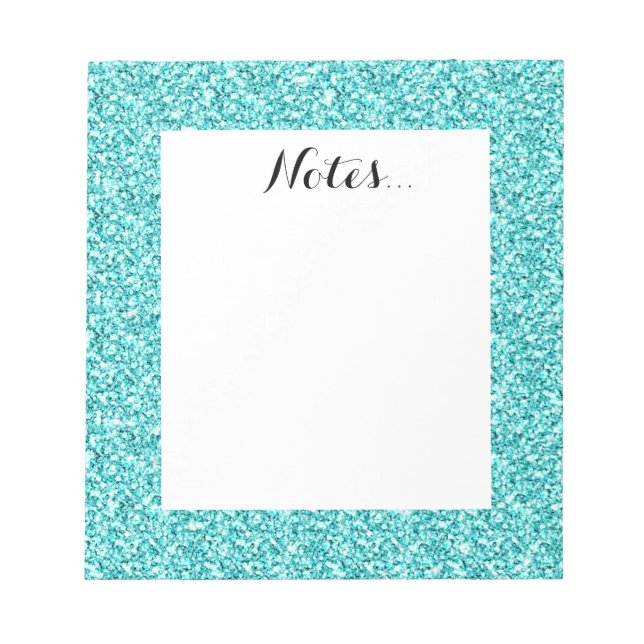 Girly, Fun Aqua Blue Glitter Printed Notizblock (Vorderseite)