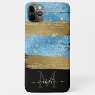 Girly Fun Blue Gold Glitzer Script Mit Monogramm Case-Mate iPhone Hülle