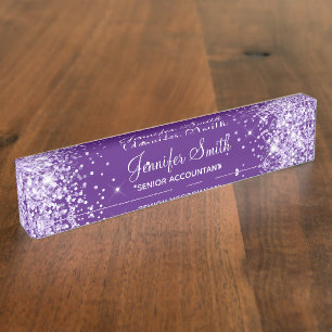 Girly Funkelnd Lavender Glitzer Royal Lila Namensplakette