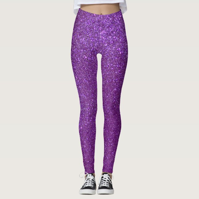 Girly Funkelnd Royal Lila Glitzer Leggings (Vorderseite)