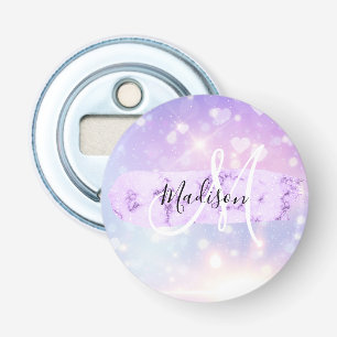 Girly Funkelnd Unicorn Rainbow Hearts Monogram Flaschenöffner