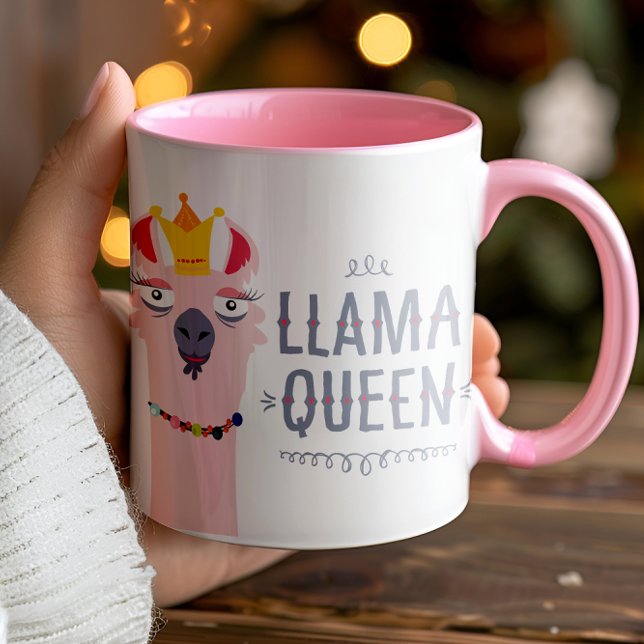 Girly Funny Llama Queen Illustration Tasse (Be a llama queen not a drama queen with this ultra quirky and hilarious mug.)