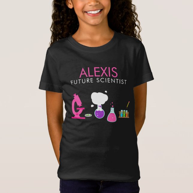 Girly Future Scientist Individuelle Name T-Shirt (Vorderseite)
